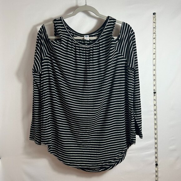 Old Navy Tops - Old Navy black and white striped cold shoulder long sleeve top XL